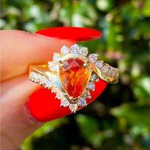 1.5ct Pear Cut Orange Sapphire & Diamond 14k Gold Ring Independent Appraisal inc